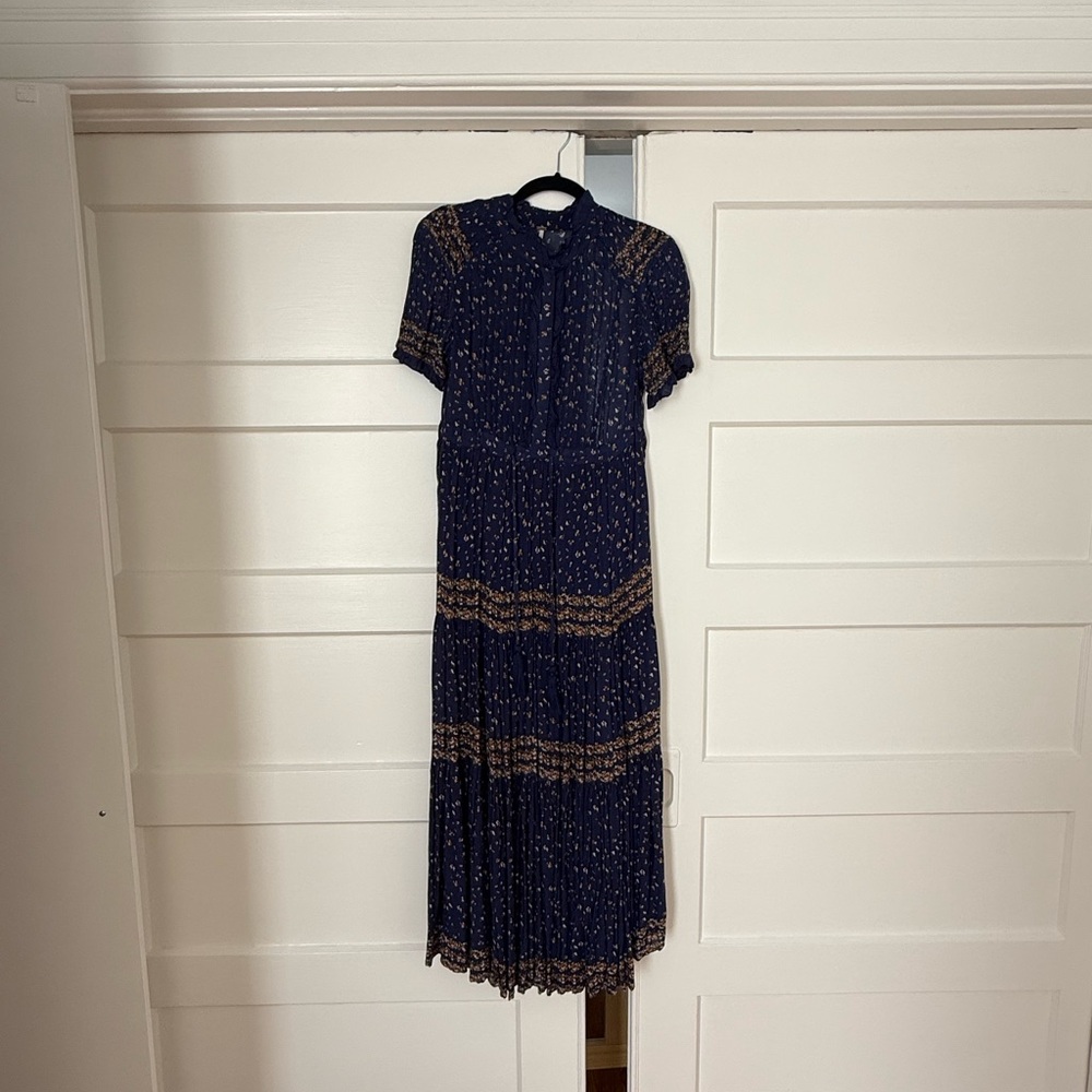 Free People Blue and Gold Tiered Maxi Dress